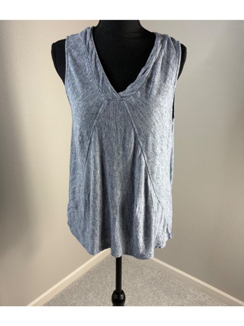 Sigrid Olsen Linen Tank Top Womens XL Blue White Heathered Lagenlook